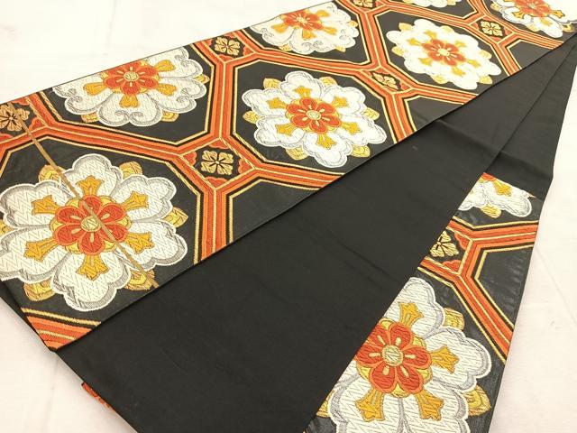 平和屋着物◎六通柄袋帯　唐織　蜀江花文　黒地　金銀糸　正絹　逸品　BAAU9240yc