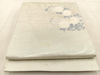 平和屋着物◎太鼓柄袋帯　唐織　色紙重ね菊水文　銀糸　正絹　逸品　BAAU9246yc