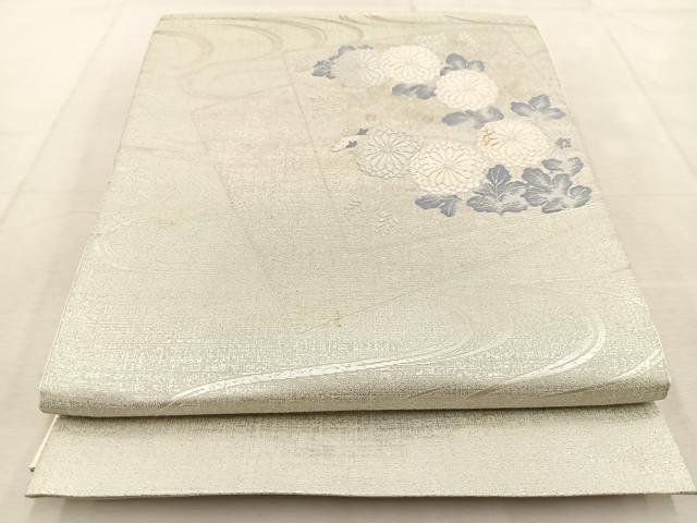 平和屋着物◎太鼓柄袋帯　唐織　色紙重ね菊水文　銀糸　正絹　逸品　BAAU9246yc