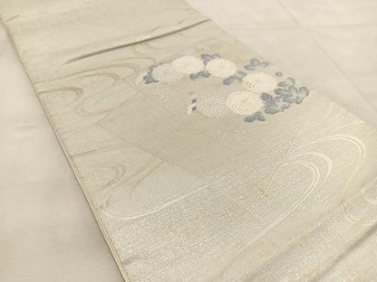 平和屋着物◎太鼓柄袋帯　唐織　色紙重ね菊水文　銀糸　正絹　逸品　BAAU9246yc