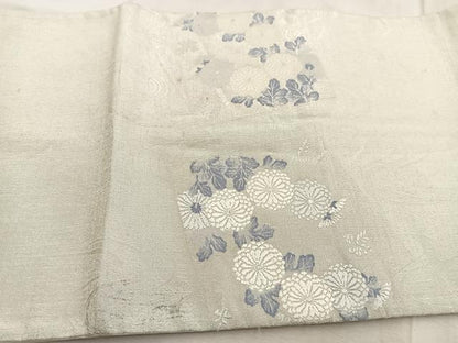 平和屋着物◎太鼓柄袋帯　唐織　色紙重ね菊水文　銀糸　正絹　逸品　BAAU9246yc