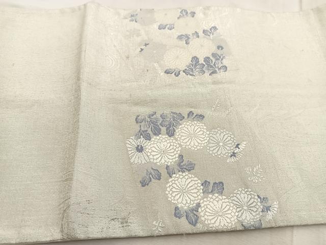 平和屋着物◎太鼓柄袋帯　唐織　色紙重ね菊水文　銀糸　正絹　逸品　BAAU9246yc