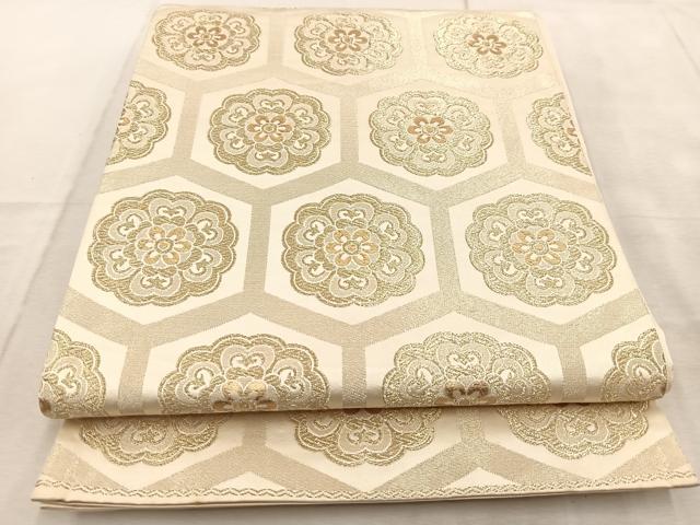 平和屋着物◎六通柄袋帯　亀甲花文　金糸　正絹　逸品　BAAU9247yc