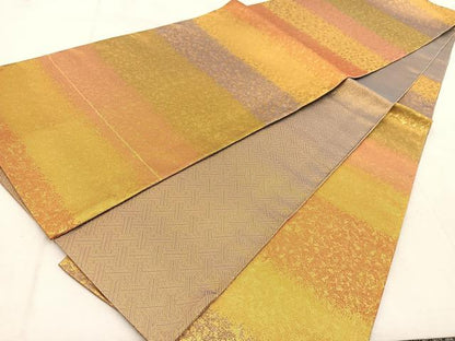 平和屋着物◎佐賀錦　六通柄袋帯　霞文　金糸　正絹　逸品　BAAU9251yc