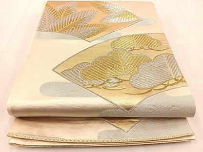 平和屋着物◎六通柄袋帯　地紙草木文　金銀糸　正絹　逸品　BAAU9253yc