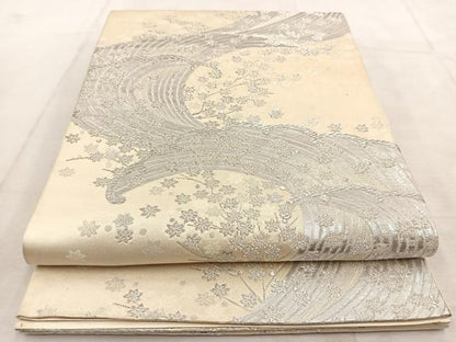 平和屋着物◎六通柄袋帯　立波楓文　銀糸　正絹　逸品　BAAU9256yc