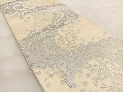 平和屋着物◎六通柄袋帯　立波楓文　銀糸　正絹　逸品　BAAU9256yc
