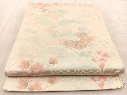 平和屋着物◎六通柄袋帯　花青海波　金銀糸　引箔　正絹　逸品　BAAU9258yc