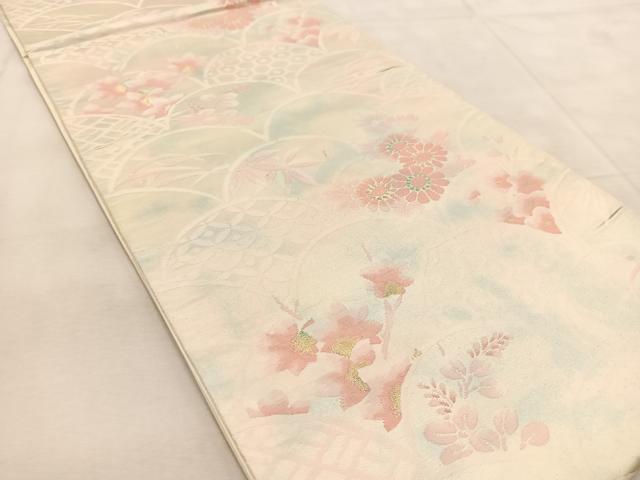 平和屋着物◎六通柄袋帯　花青海波　金銀糸　引箔　正絹　逸品　BAAU9258yc