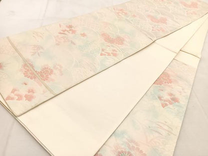 平和屋着物◎六通柄袋帯　花青海波　金銀糸　引箔　正絹　逸品　BAAU9258yc