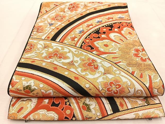 平和屋着物◎六通柄　本袋帯　唐織　正倉院青海波　黒地　金糸　BAAU9262yc
