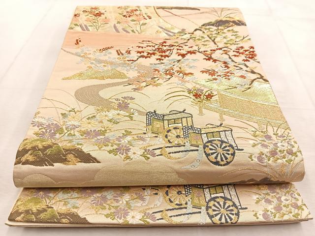 平和屋着物◎六通柄袋帯　唐織　御所車風景文　金銀糸　正絹　逸品　BAAU9264yc