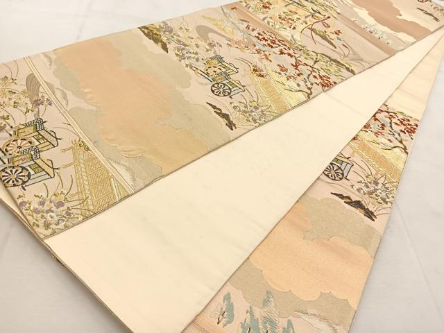 平和屋着物◎六通柄袋帯　唐織　御所車風景文　金銀糸　正絹　逸品　BAAU9264yc