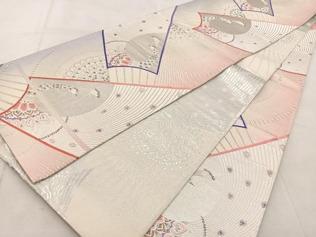 平和屋着物◎両面　全通柄袋帯　唐織　孔雀　銀糸　正絹　逸品　BAAU9274yc