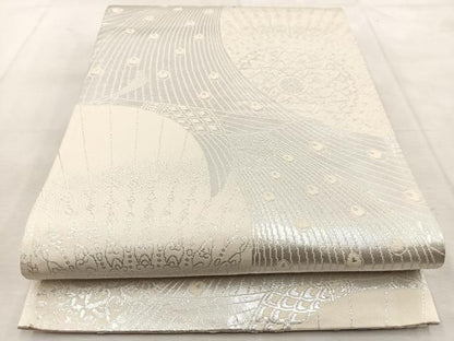 平和屋着物◎両面　全通柄袋帯　唐織　孔雀　銀糸　正絹　逸品　BAAU9274yc