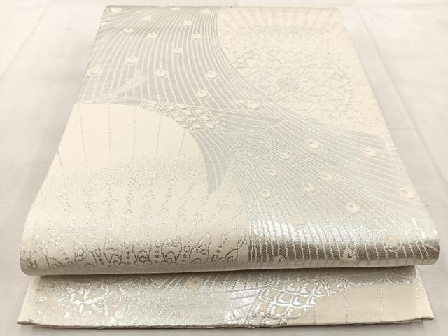 平和屋着物◎両面　全通柄袋帯　唐織　孔雀　銀糸　正絹　逸品　BAAU9274yc