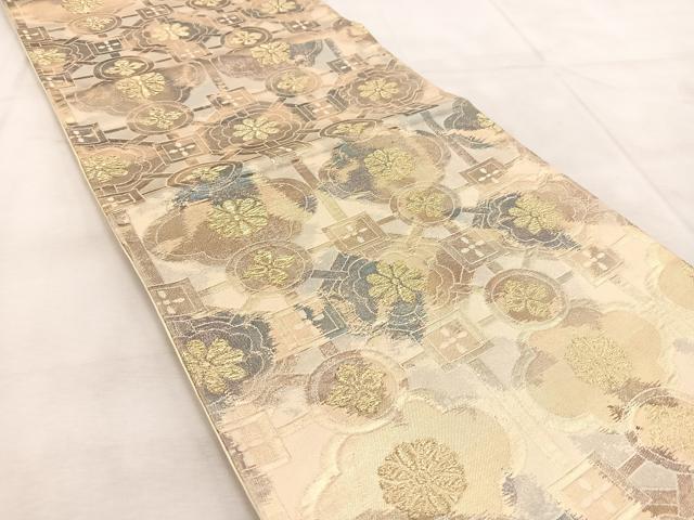 平和屋着物◎西陣　六通柄袋帯　幾何学花文　金糸　引箔　証紙付き　正絹　逸品　BAAU9275yc