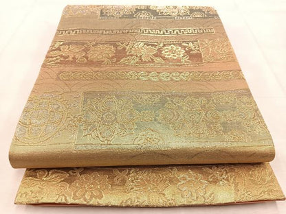 平和屋着物◎六通柄袋帯　更紗花鳥文　金銀糸　引箔　正絹　逸品　BAAU9277yc