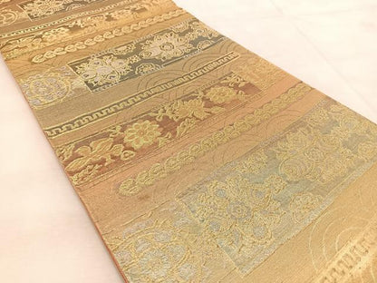 平和屋着物◎六通柄袋帯　更紗花鳥文　金銀糸　引箔　正絹　逸品　BAAU9277yc