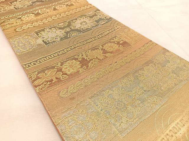 平和屋着物◎六通柄袋帯　更紗花鳥文　金銀糸　引箔　正絹　逸品　BAAU9277yc