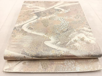 平和屋着物◎六通柄袋帯　花鳥文　京洛錦　二重引箔袋帯　金銀糸　正絹　逸品　BAAU9279yc
