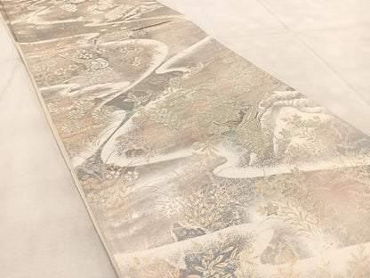平和屋着物◎六通柄袋帯　花鳥文　京洛錦　二重引箔袋帯　金銀糸　正絹　逸品　BAAU9279yc