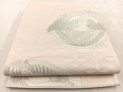 平和屋着物◎六通柄袋帯　唐織　鳳凰丸文　銀糸　正絹　逸品　BAAU9287yc