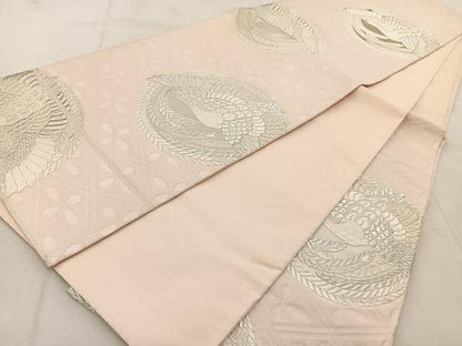 平和屋着物◎六通柄袋帯　唐織　鳳凰丸文　銀糸　正絹　逸品　BAAU9287yc