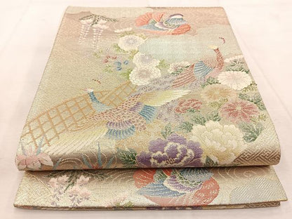 平和屋着物◎本箔佐賀錦　六通柄袋帯　庭園花鳥文　正絹　逸品　BAAU9289yc