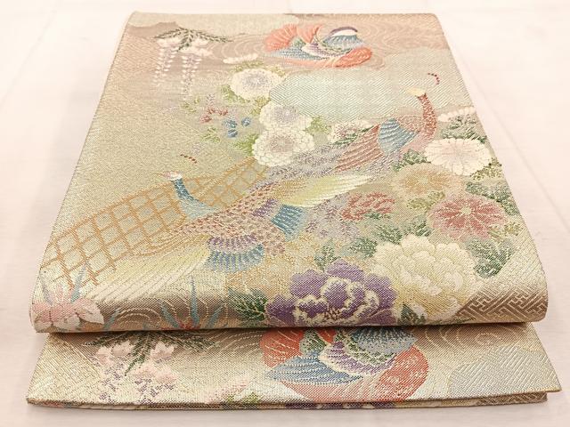 平和屋着物◎本箔佐賀錦　六通柄袋帯　庭園花鳥文　正絹　逸品　BAAU9289yc
