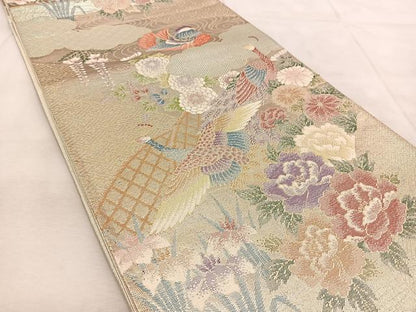 平和屋着物◎本箔佐賀錦　六通柄袋帯　庭園花鳥文　正絹　逸品　BAAU9289yc