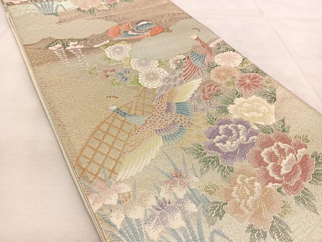 平和屋着物◎本箔佐賀錦　六通柄袋帯　庭園花鳥文　正絹　逸品　BAAU9289yc