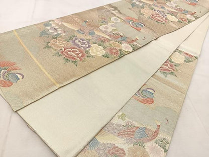 平和屋着物◎本箔佐賀錦　六通柄袋帯　庭園花鳥文　正絹　逸品　BAAU9289yc