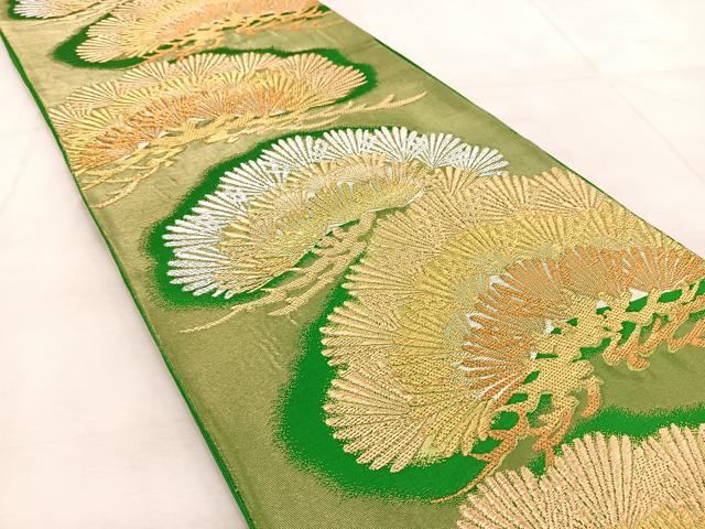 平和屋着物◎西陣　服部織物謹製　六通柄袋帯　白鳥緞子　笠松　金銀糸　引箔　正絹　逸品　BAAU9291yc