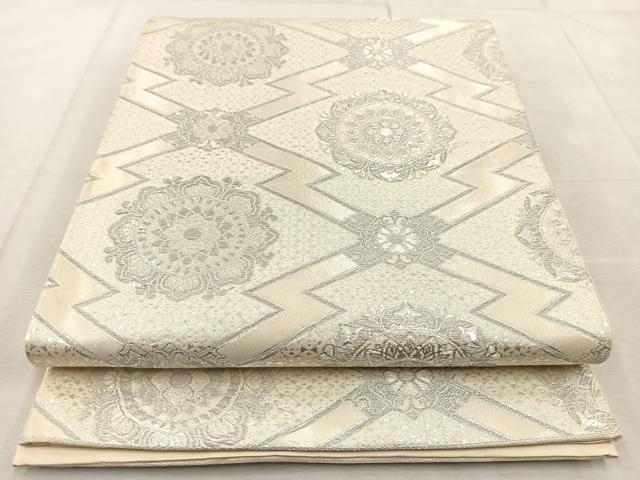 平和屋着物◎六通柄袋帯　松皮菱花文　銀糸　正絹　逸品　BAAU9298yc