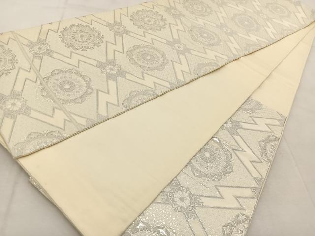 平和屋着物◎六通柄袋帯　松皮菱花文　銀糸　正絹　逸品　BAAU9298yc