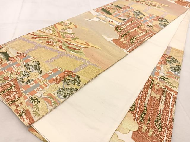 平和屋着物◎六通柄袋帯　唐織　鳳凰几帳風景文　金糸　正絹　逸品　BAAU9302yc