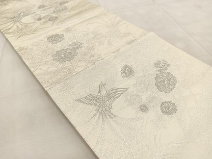 平和屋着物◎六通柄袋帯　花鳥文　プラチナ二重箔　九百錦織　正絹　逸品　BAAU9328yc