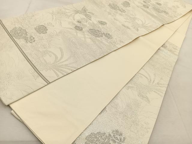 平和屋着物◎六通柄袋帯　花鳥文　プラチナ二重箔　九百錦織　正絹　逸品　BAAU9328yc