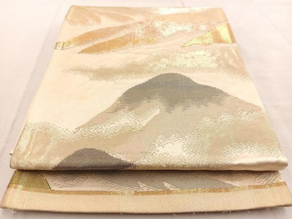 平和屋着物◎六通柄袋帯　佐賀りんず　重ね山文　金糸　正絹　逸品　BAAU9333yc