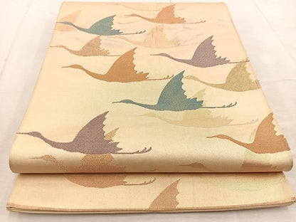 平和屋着物◎六通柄袋帯　群鶴　正絹　逸品　BAAU9334yc
