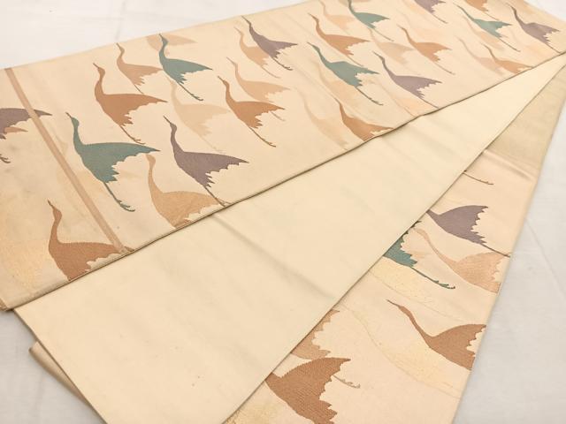 平和屋着物◎六通柄袋帯　群鶴　正絹　逸品　BAAU9334yc
