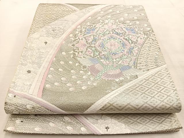 平和屋着物◎西陣　六通柄袋帯　唐織　扇面鳳華文　プラチナ箔　正絹　逸品　BAAU9345yc