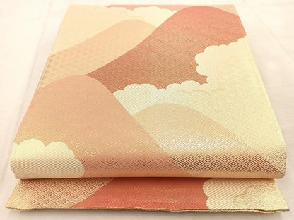 平和屋着物◎佐賀錦　両面　六通柄袋帯　重ね山風景文　正絹　逸品　BAAU9351yc