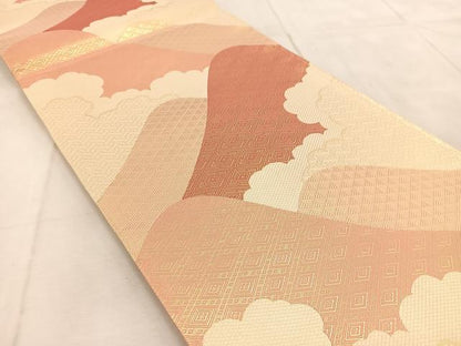平和屋着物◎佐賀錦　両面　六通柄袋帯　重ね山風景文　正絹　逸品　BAAU9351yc
