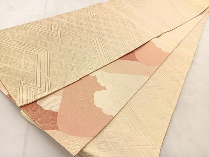 平和屋着物◎佐賀錦　両面　六通柄袋帯　重ね山風景文　正絹　逸品　BAAU9351yc