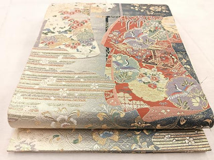 平和屋着物◎六通柄袋帯　唐織　誰が袖飛鶴更紗花文　金糸　正絹　逸品　BAAU9354yc