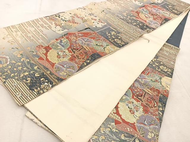 平和屋着物◎六通柄袋帯　唐織　誰が袖飛鶴更紗花文　金糸　正絹　逸品　BAAU9354yc