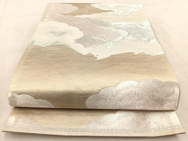 平和屋着物◎六通柄袋帯　雲重ね立波文　金銀糸　正絹　逸品　BAAU9365yc