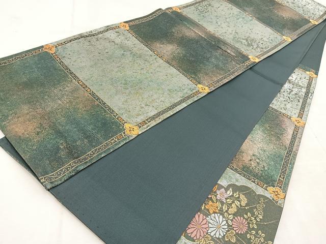 平和屋着物◎太鼓柄袋帯　唐織　雲取り菊花文　金銀糸　引箔　正絹　逸品　BAAU9369yc